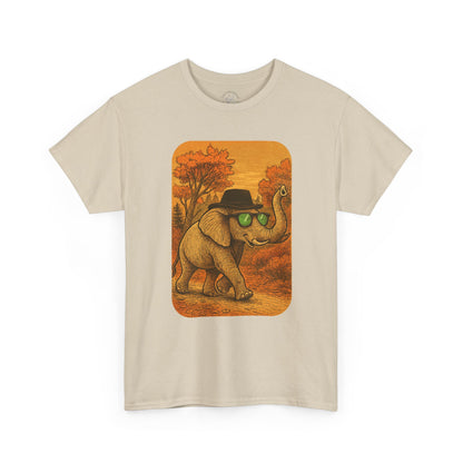 Elephant Autumn Stroll Tee | Vintage Fall Animal Shirt | Retro Nature Elephant Graphic T-Shirt | Cozy Fall Aesthetic TShirt | Unisex Casual Shirt