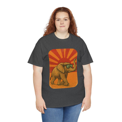 Elephant Sunset Rays Tee | Vintage Retro Animal Shirt | Summer Vibes Graphic T-Shirt | Warm Sunburst Elephant TShirt | Unisex Nature Shirt