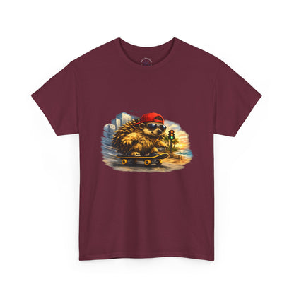 Surf Side Hedgehog Skateboarding Shirt | Beach Style Tee | Vintage Beach Graphic | Coastal Skater Animal T-shirt | Cute Animal Skate Tshirt | Boardin' Hedgehog Collection