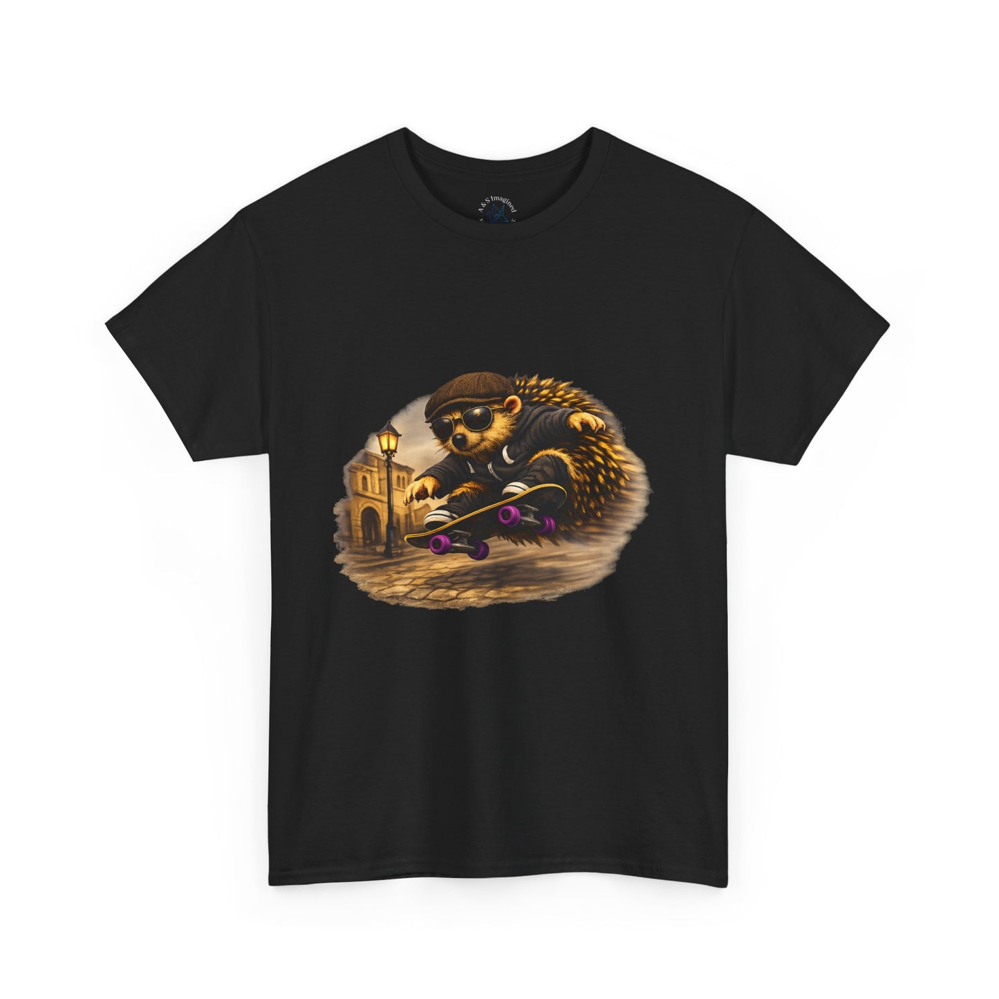Town Hedgehog Skateboarding Shirt | Street Style Tee | Vintage Town Graphic | Skater Animal T-shirt | Cute Animal Skate Tshirt | Boardin' Hedgehog Collection