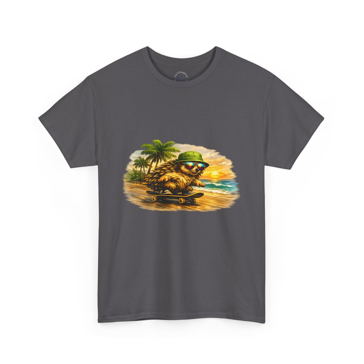 Sunset Beach Hedgehog Skateboarding Shirt | Tropical Style Tee | Vintage Beach Graphic | Skater Animal T-shirt | Cute Summer Skate Tshirt | Island Vibes Outfit | Boardin' Hedgehog Collection