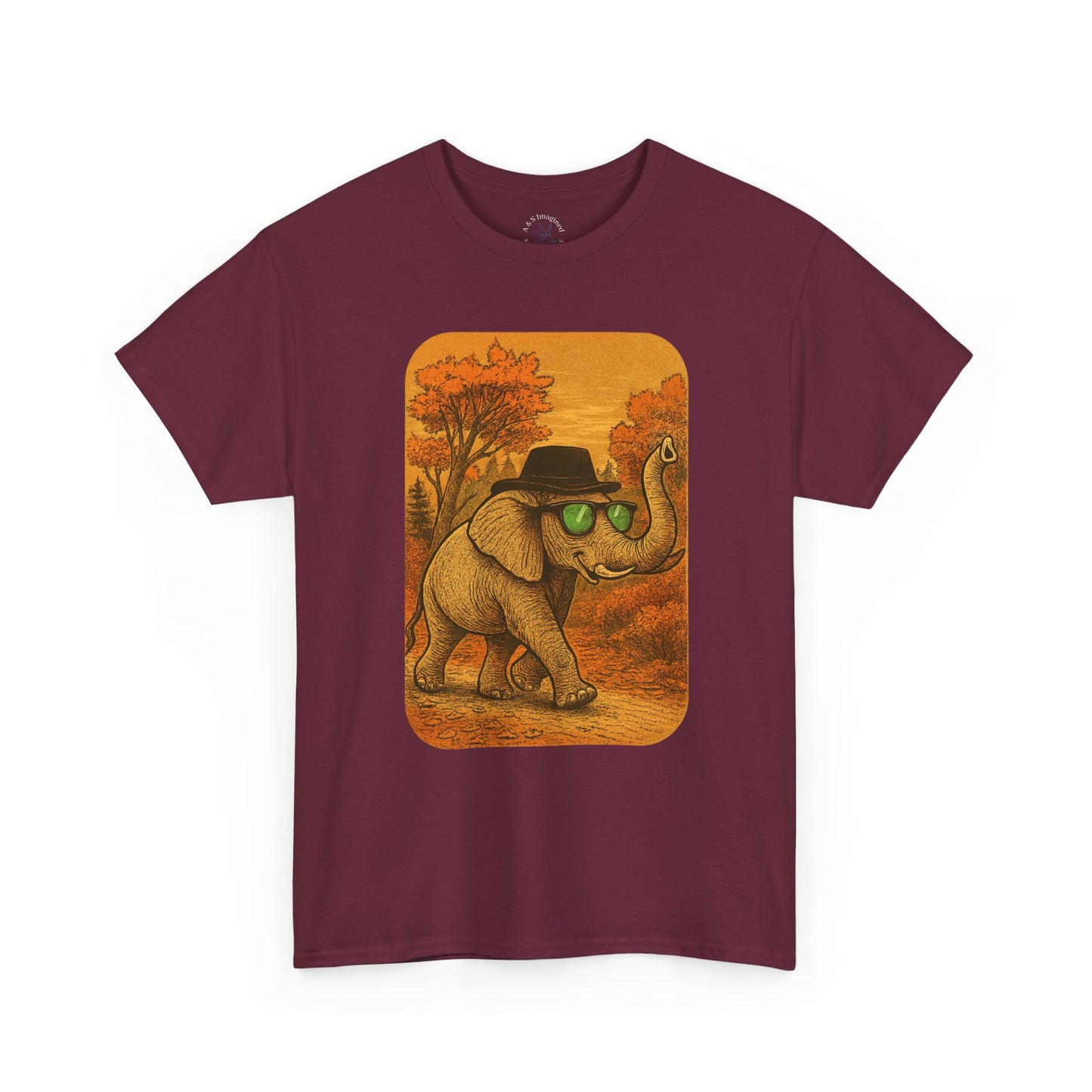 Elephant Autumn Stroll Tee | Vintage Fall Animal Shirt | Retro Nature Elephant Graphic T-Shirt | Cozy Fall Aesthetic TShirt | Unisex Casual Shirt
