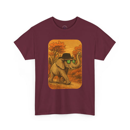 Elephant Autumn Stroll Tee | Vintage Fall Animal Shirt | Retro Nature Elephant Graphic T-Shirt | Cozy Fall Aesthetic TShirt | Unisex Casual Shirt
