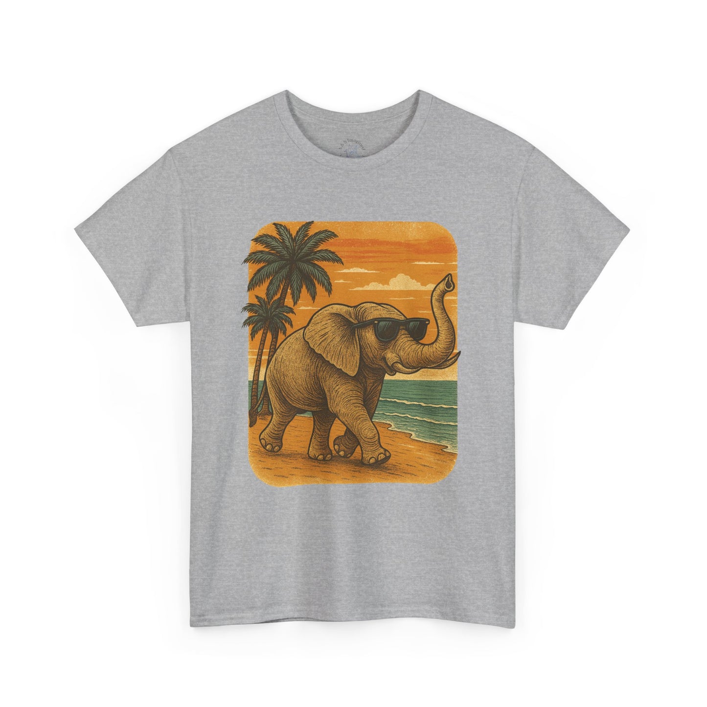 Elephant on a Tropical Beach | Vintage Sunset Animal Shirt | Summer Nature Graphic Tee | Retro Coastal Elephant T-Shirt | Unisex Beach Vacation TShirt
