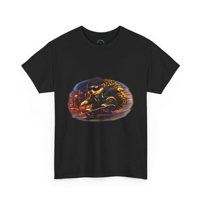 City Nightlife Hedgehog Skateboarding Shirt | Street Style Tee | Vintage City Lights Graphic | Downtown Streetwear | Skater Animal T-shirt | Cute Animal Skate Tshirt | Boardin' Hedgehog Collection