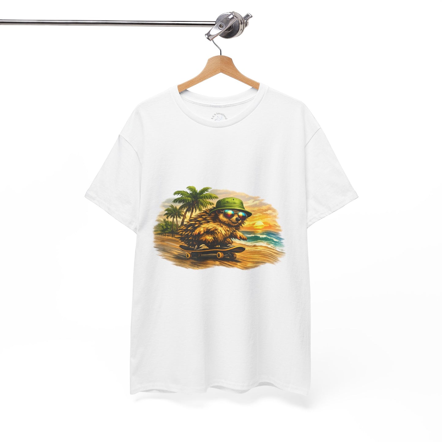 Sunset Beach Hedgehog Skateboarding Shirt | Tropical Style Tee | Vintage Beach Graphic | Skater Animal T-shirt | Cute Summer Skate Tshirt | Island Vibes Outfit | Boardin' Hedgehog Collection