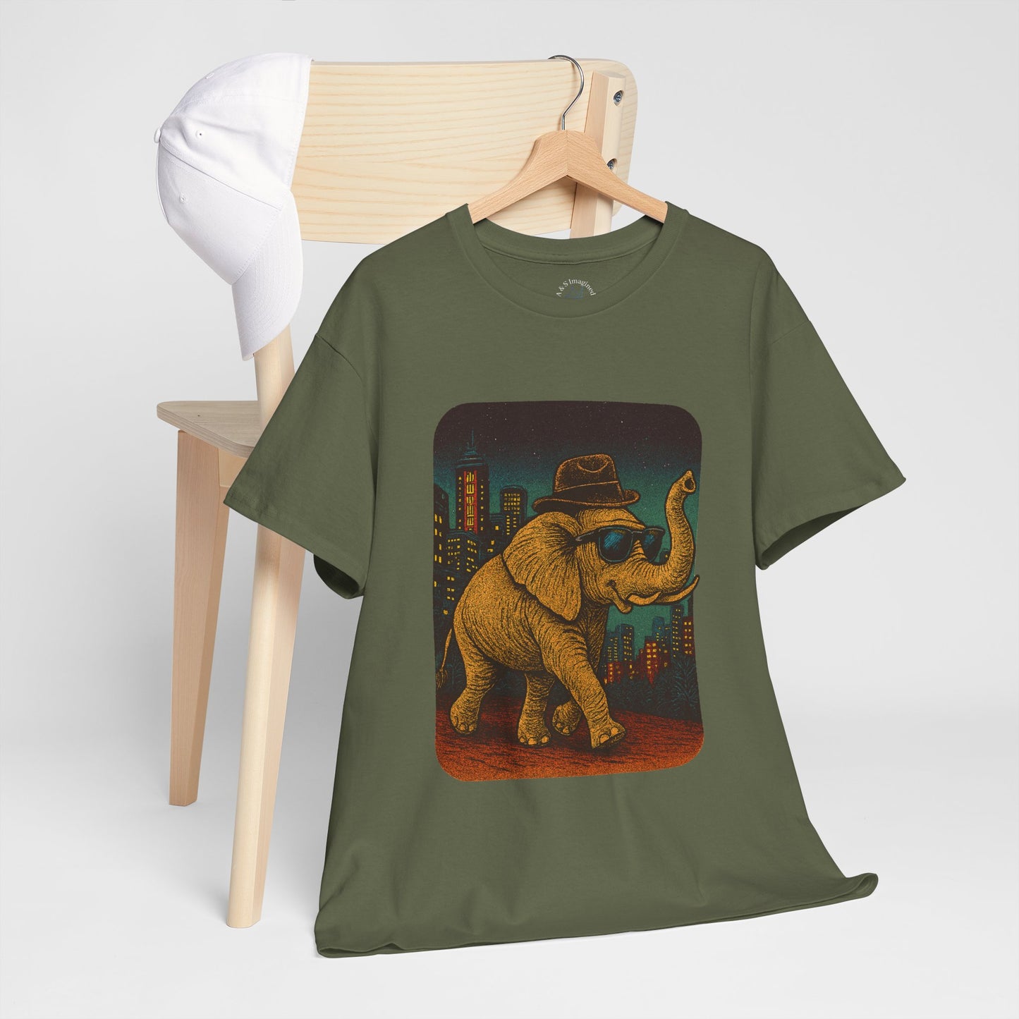 Elephant Downtown Night Tee | Vintage City Animal Shirt | Retro Urban Elephant Graphic T-Shirt | Nightlife Vibes TShirt | Unisex Street Style Shirt