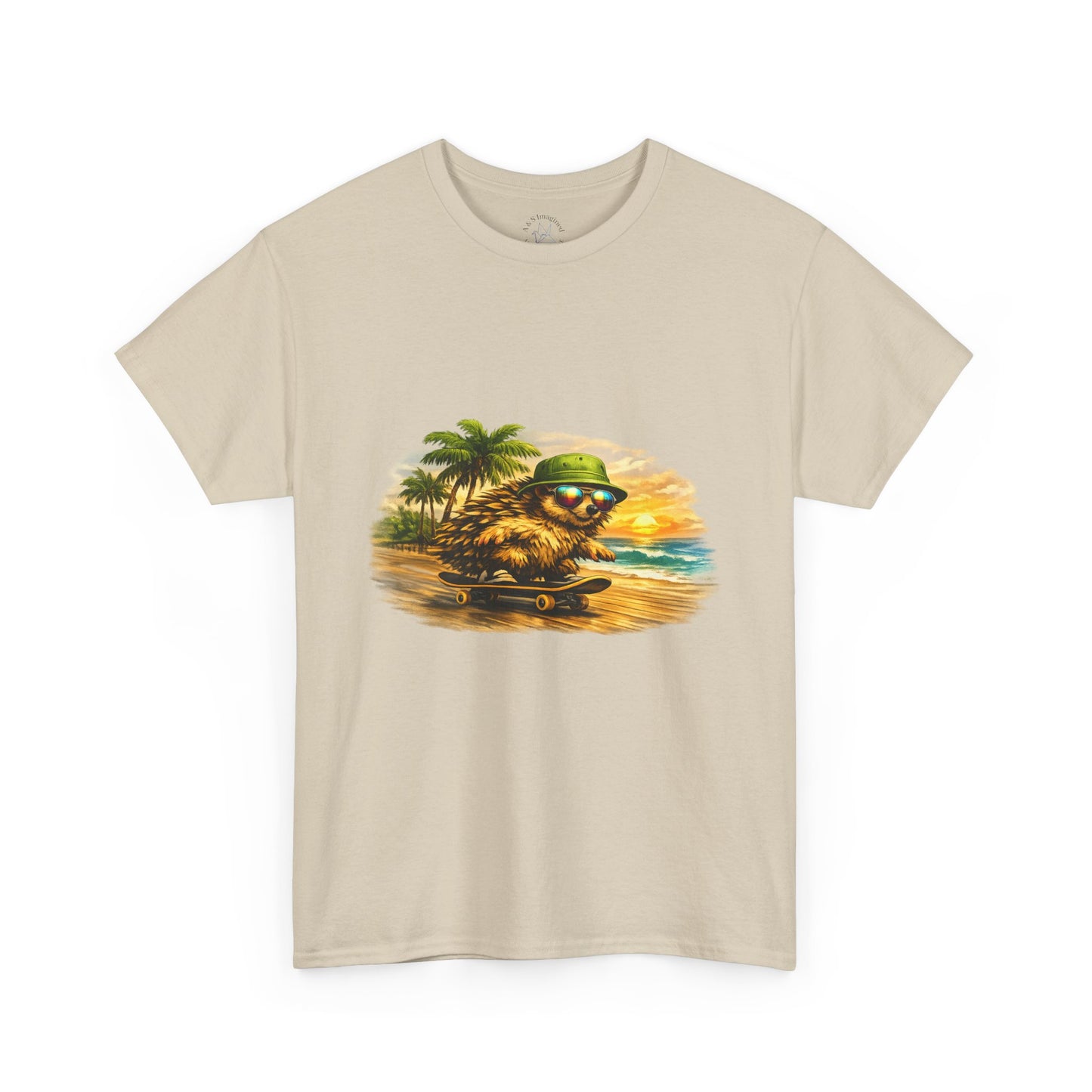 Sunset Beach Hedgehog Skateboarding Shirt | Tropical Style Tee | Vintage Beach Graphic | Skater Animal T-shirt | Cute Summer Skate Tshirt | Island Vibes Outfit | Boardin' Hedgehog Collection