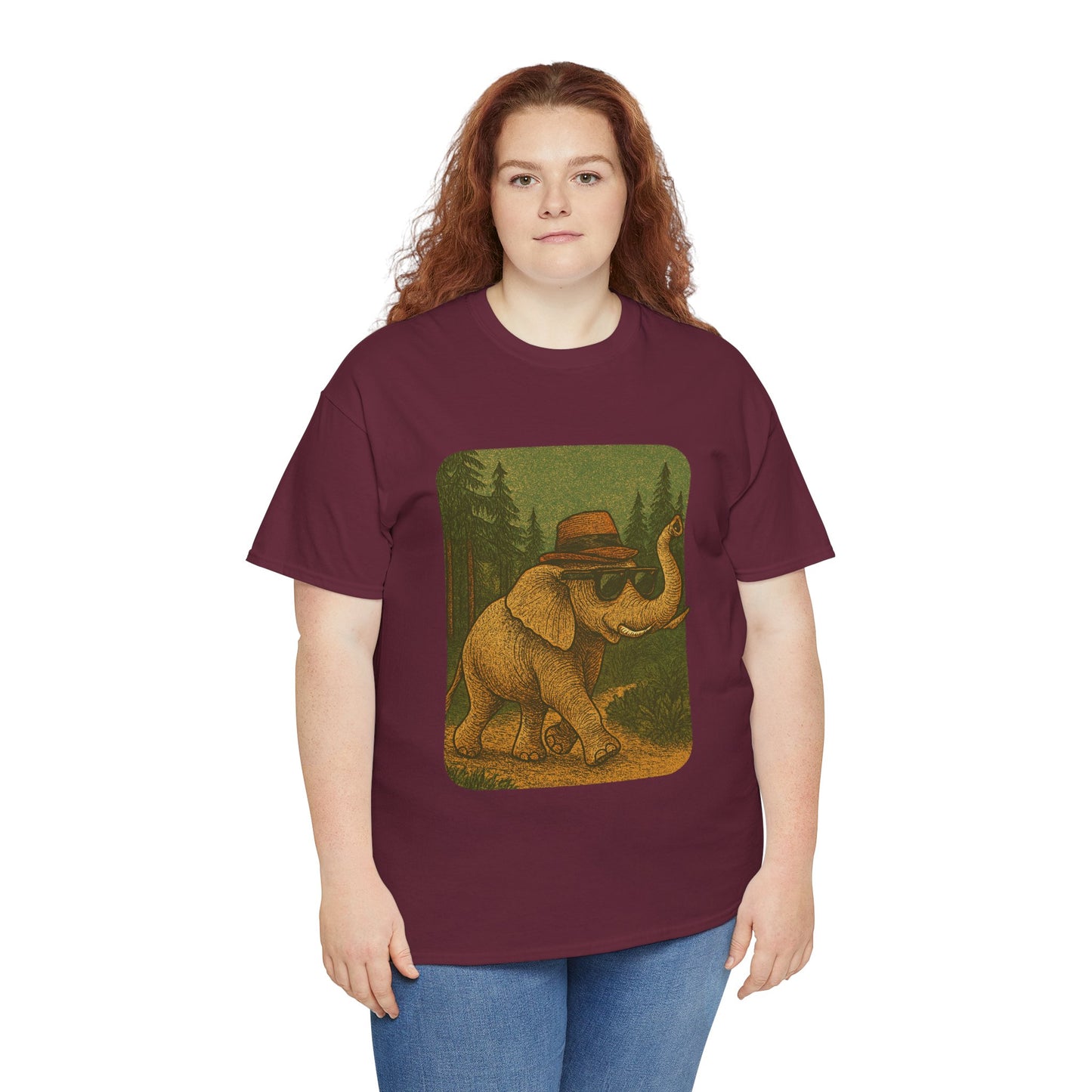 Elephant Forest Wander Tee | Vintage Woodland Animal Shirt | Retro Nature Elephant Graphic T-Shirt | Earthy Aesthetic TShirt | Unisex Casual Camping Shirt