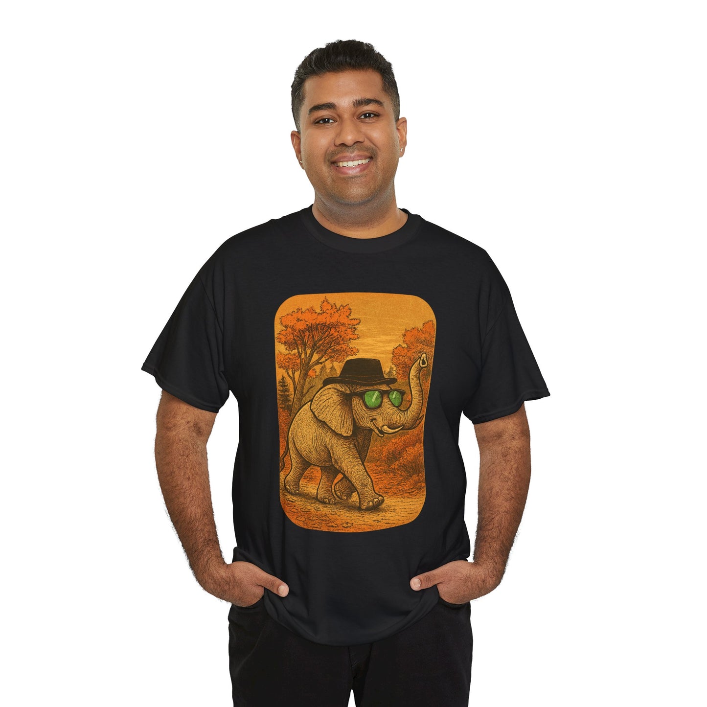 Elephant Autumn Stroll Tee | Vintage Fall Animal Shirt | Retro Nature Elephant Graphic T-Shirt | Cozy Fall Aesthetic TShirt | Unisex Casual Shirt