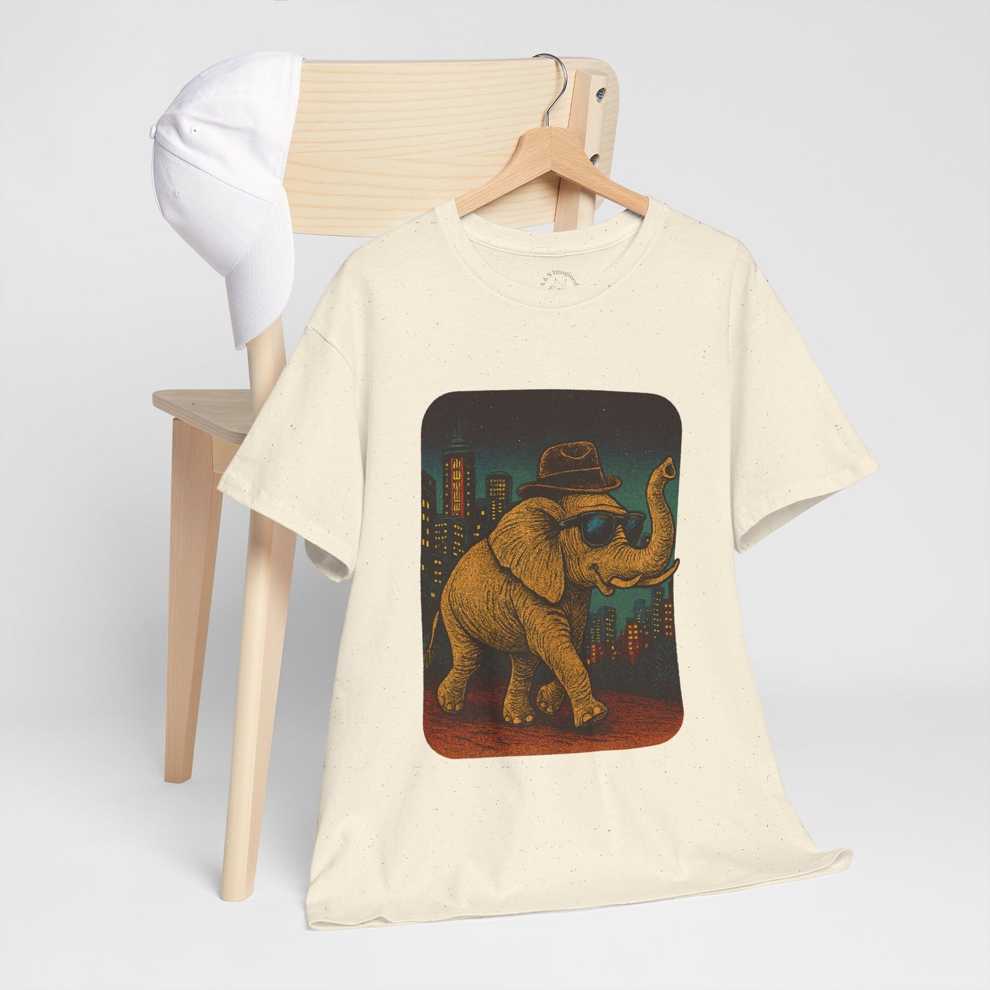 Elephant Downtown Night Tee | Vintage City Animal Shirt | Retro Urban Elephant Graphic T-Shirt | Nightlife Vibes TShirt | Unisex Street Style Shirt