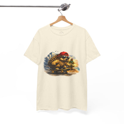 Surf Side Hedgehog Skateboarding Shirt | Beach Style Tee | Vintage Beach Graphic | Coastal Skater Animal T-shirt | Cute Animal Skate Tshirt | Boardin' Hedgehog Collection