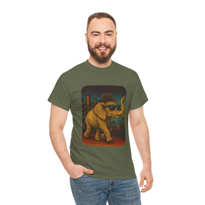 Elephant Downtown Night Tee | Vintage City Animal Shirt | Retro Urban Elephant Graphic T-Shirt | Nightlife Vibes TShirt | Unisex Street Style Shirt