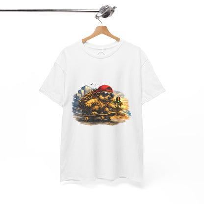 Surf Side Hedgehog Skateboarding Shirt | Beach Style Tee | Vintage Beach Graphic | Coastal Skater Animal T-shirt | Cute Animal Skate Tshirt | Boardin' Hedgehog Collection