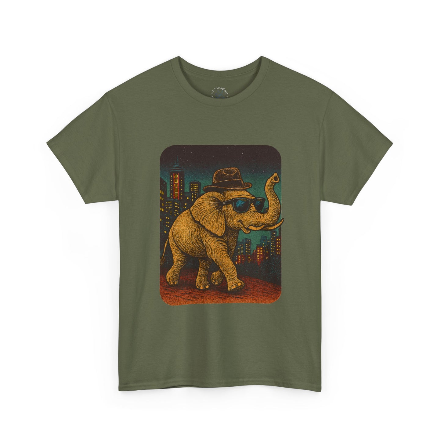 Elephant Downtown Night Tee | Vintage City Animal Shirt | Retro Urban Elephant Graphic T-Shirt | Nightlife Vibes TShirt | Unisex Street Style Shirt