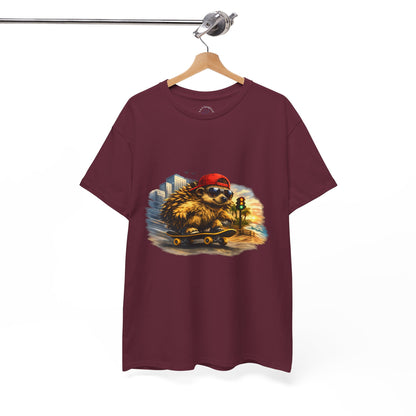 Surf Side Hedgehog Skateboarding Shirt | Beach Style Tee | Vintage Beach Graphic | Coastal Skater Animal T-shirt | Cute Animal Skate Tshirt | Boardin' Hedgehog Collection