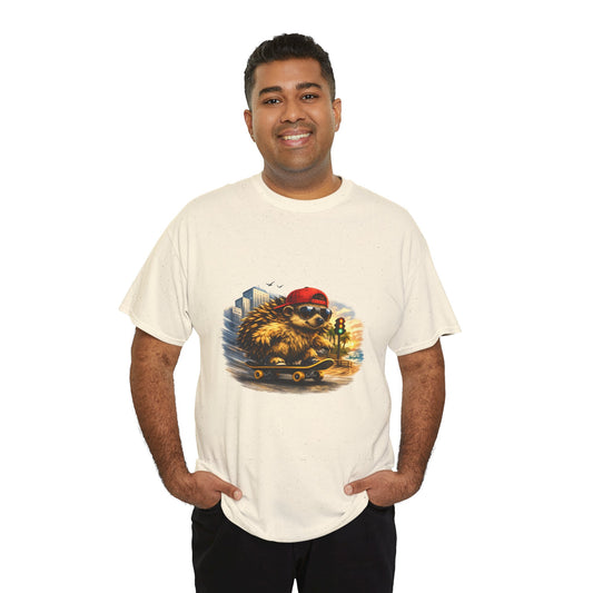 Surf Side Hedgehog Skateboarding Shirt | Beach Style Tee | Vintage Beach Graphic | Coastal Skater Animal T-shirt | Cute Animal Skate Tshirt | Boardin' Hedgehog Collection