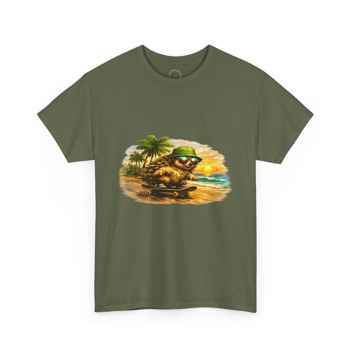 Sunset Beach Hedgehog Skateboarding Shirt | Tropical Style Tee | Vintage Beach Graphic | Skater Animal T-shirt | Cute Summer Skate Tshirt | Island Vibes Outfit | Boardin' Hedgehog Collection