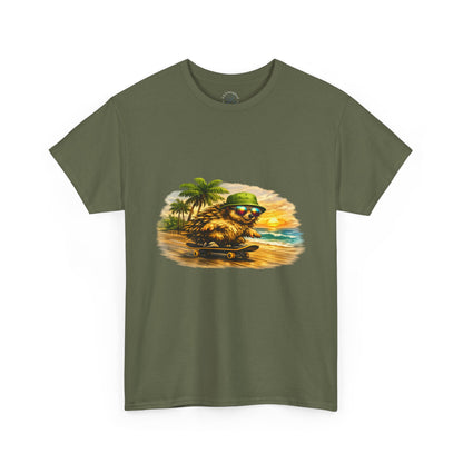 Sunset Beach Hedgehog Skateboarding Shirt | Tropical Style Tee | Vintage Beach Graphic | Skater Animal T-shirt | Cute Summer Skate Tshirt | Island Vibes Outfit | Boardin' Hedgehog Collection