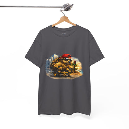 Surf Side Hedgehog Skateboarding Shirt | Beach Style Tee | Vintage Beach Graphic | Coastal Skater Animal T-shirt | Cute Animal Skate Tshirt | Boardin' Hedgehog Collection