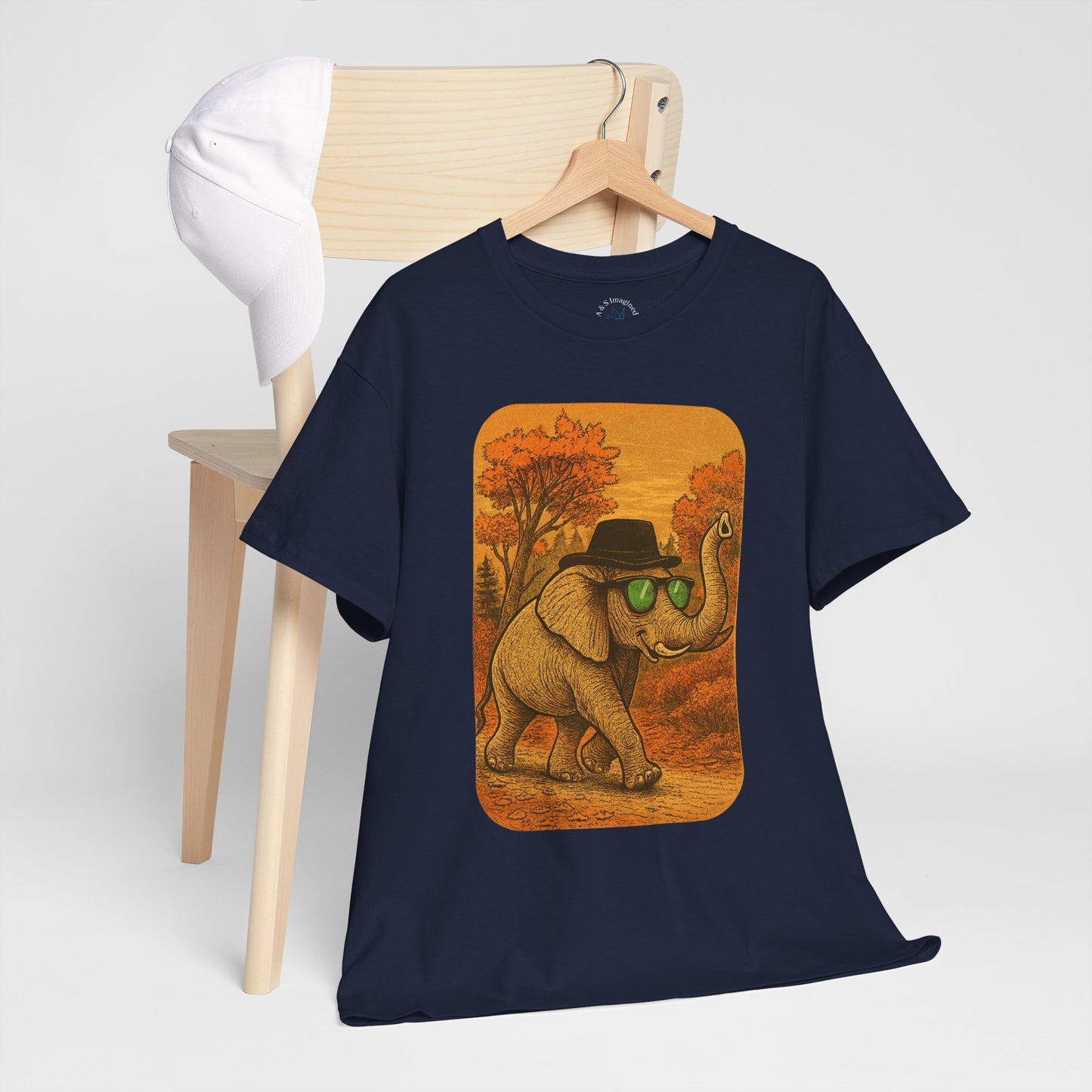 Elephant Autumn Stroll Tee | Vintage Fall Animal Shirt | Retro Nature Elephant Graphic T-Shirt | Cozy Fall Aesthetic TShirt | Unisex Casual Shirt