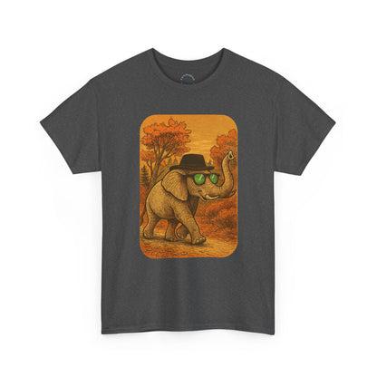 Elephant Autumn Stroll Tee | Vintage Fall Animal Shirt | Retro Nature Elephant Graphic T-Shirt | Cozy Fall Aesthetic TShirt | Unisex Casual Shirt