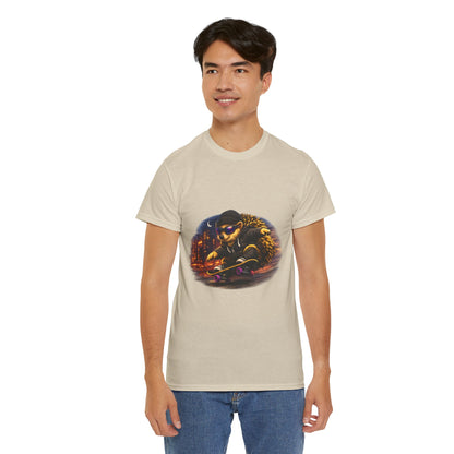 City Nightlife Hedgehog Skateboarding Shirt | Street Style Tee | Vintage City Lights Graphic | Downtown Streetwear | Skater Animal T-shirt | Cute Animal Skate Tshirt | Boardin' Hedgehog Collection