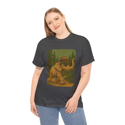 Elephant Forest Wander Tee | Vintage Woodland Animal Shirt | Retro Nature Elephant Graphic T-Shirt | Earthy Aesthetic TShirt | Unisex Casual Camping Shirt