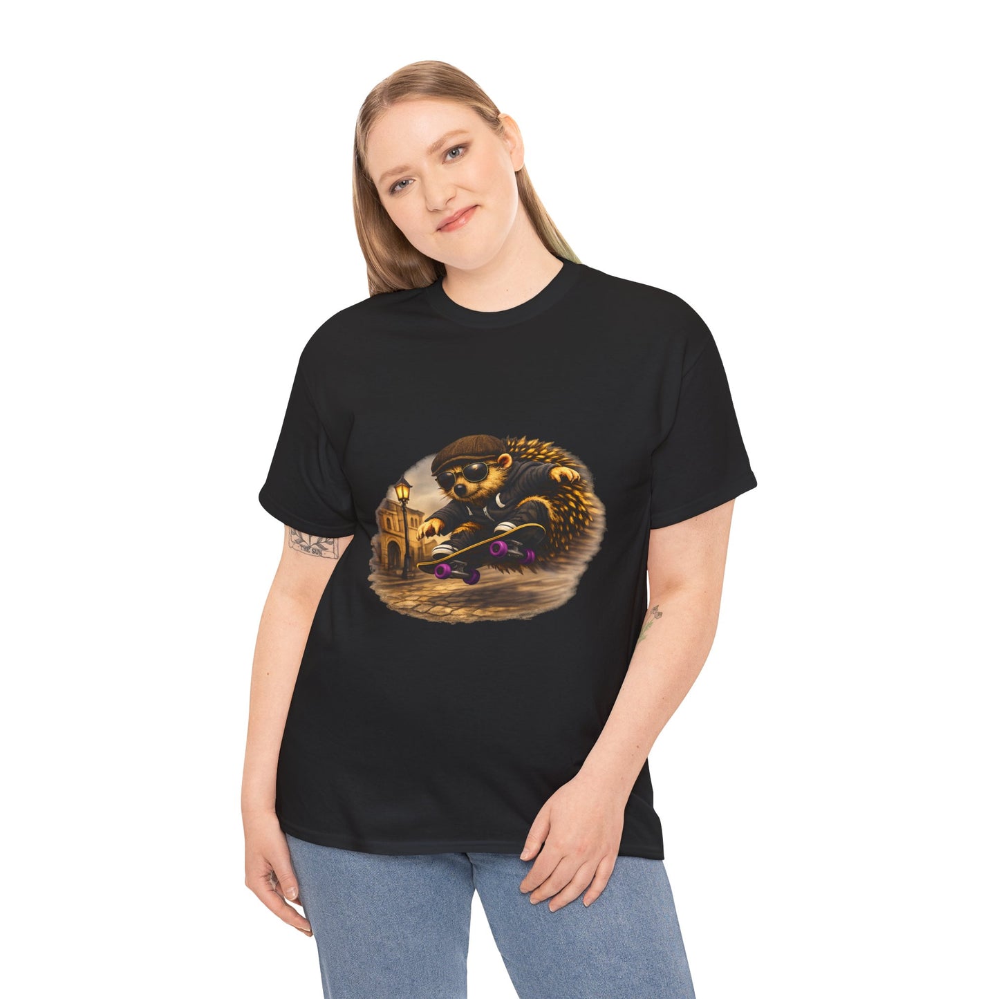 Town Hedgehog Skateboarding Shirt | Street Style Tee | Vintage Town Graphic | Skater Animal T-shirt | Cute Animal Skate Tshirt | Boardin' Hedgehog Collection