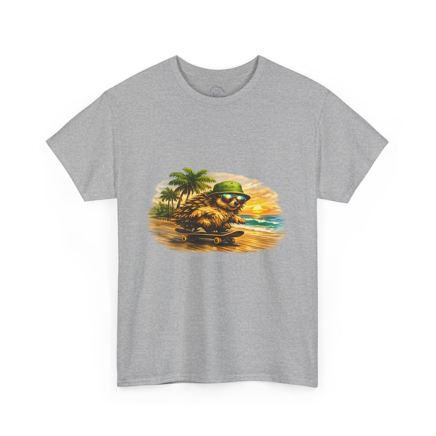 Sunset Beach Hedgehog Skateboarding Shirt | Tropical Style Tee | Vintage Beach Graphic | Skater Animal T-shirt | Cute Summer Skate Tshirt | Island Vibes Outfit | Boardin' Hedgehog Collection