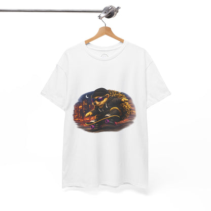 City Nightlife Hedgehog Skateboarding Shirt | Street Style Tee | Vintage City Lights Graphic | Downtown Streetwear | Skater Animal T-shirt | Cute Animal Skate Tshirt | Boardin' Hedgehog Collection