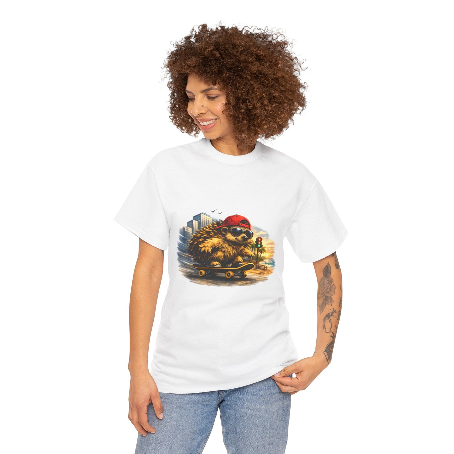 Surf Side Hedgehog Skateboarding Shirt | Beach Style Tee | Vintage Beach Graphic | Coastal Skater Animal T-shirt | Cute Animal Skate Tshirt | Boardin' Hedgehog Collection