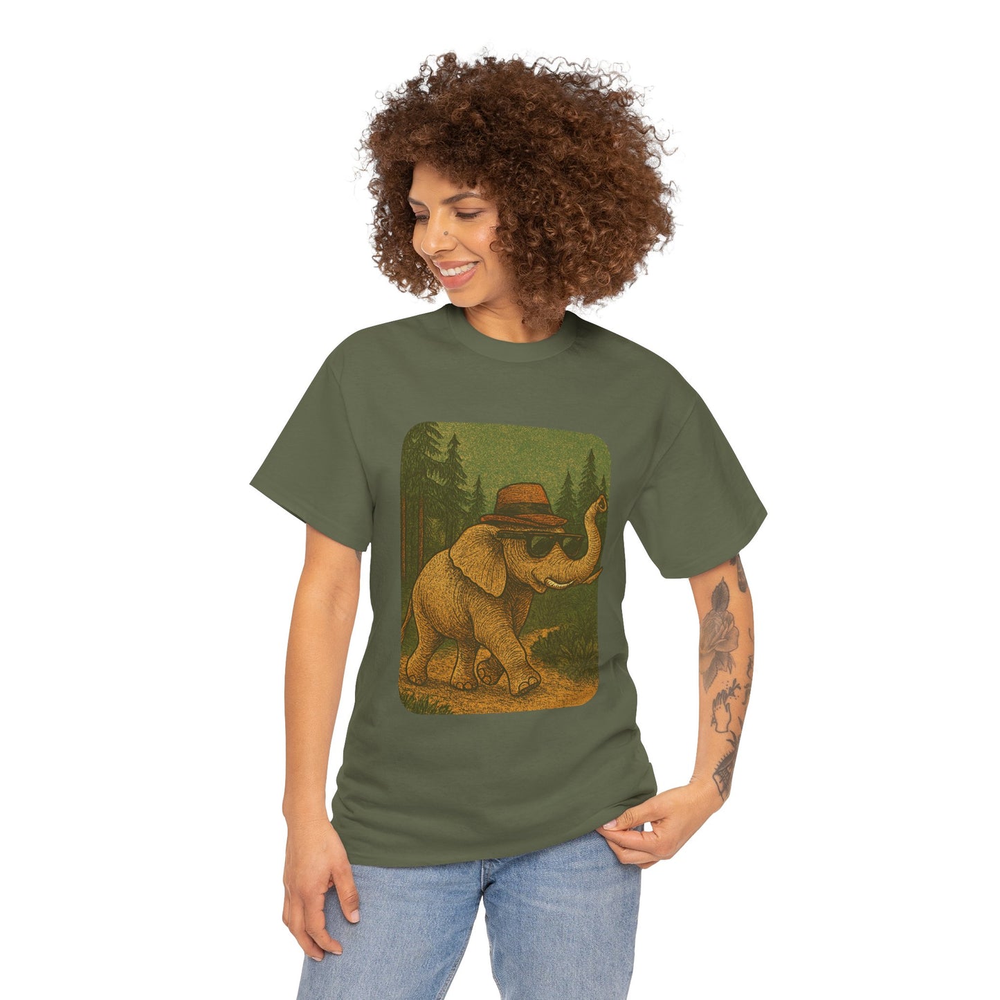 Elephant Forest Wander Tee | Vintage Woodland Animal Shirt | Retro Nature Elephant Graphic T-Shirt | Earthy Aesthetic TShirt | Unisex Casual Camping Shirt