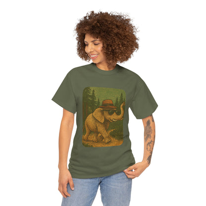 Elephant Forest Wander Tee | Vintage Woodland Animal Shirt | Retro Nature Elephant Graphic T-Shirt | Earthy Aesthetic TShirt | Unisex Casual Camping Shirt