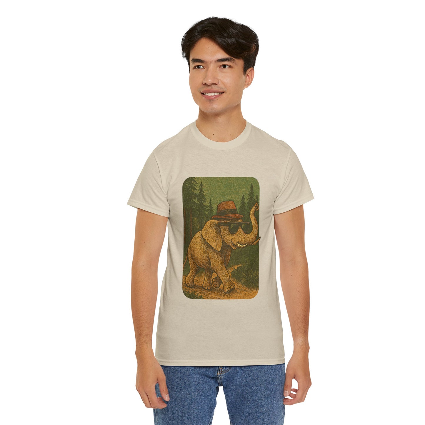 Elephant Forest Wander Tee | Vintage Woodland Animal Shirt | Retro Nature Elephant Graphic T-Shirt | Earthy Aesthetic TShirt | Unisex Casual Camping Shirt