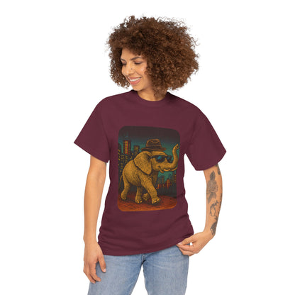 Elephant Downtown Night Tee | Vintage City Animal Shirt | Retro Urban Elephant Graphic T-Shirt | Nightlife Vibes TShirt | Unisex Street Style Shirt