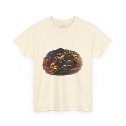 City Nightlife Hedgehog Skateboarding Shirt | Street Style Tee | Vintage City Lights Graphic | Downtown Streetwear | Skater Animal T-shirt | Cute Animal Skate Tshirt | Boardin' Hedgehog Collection