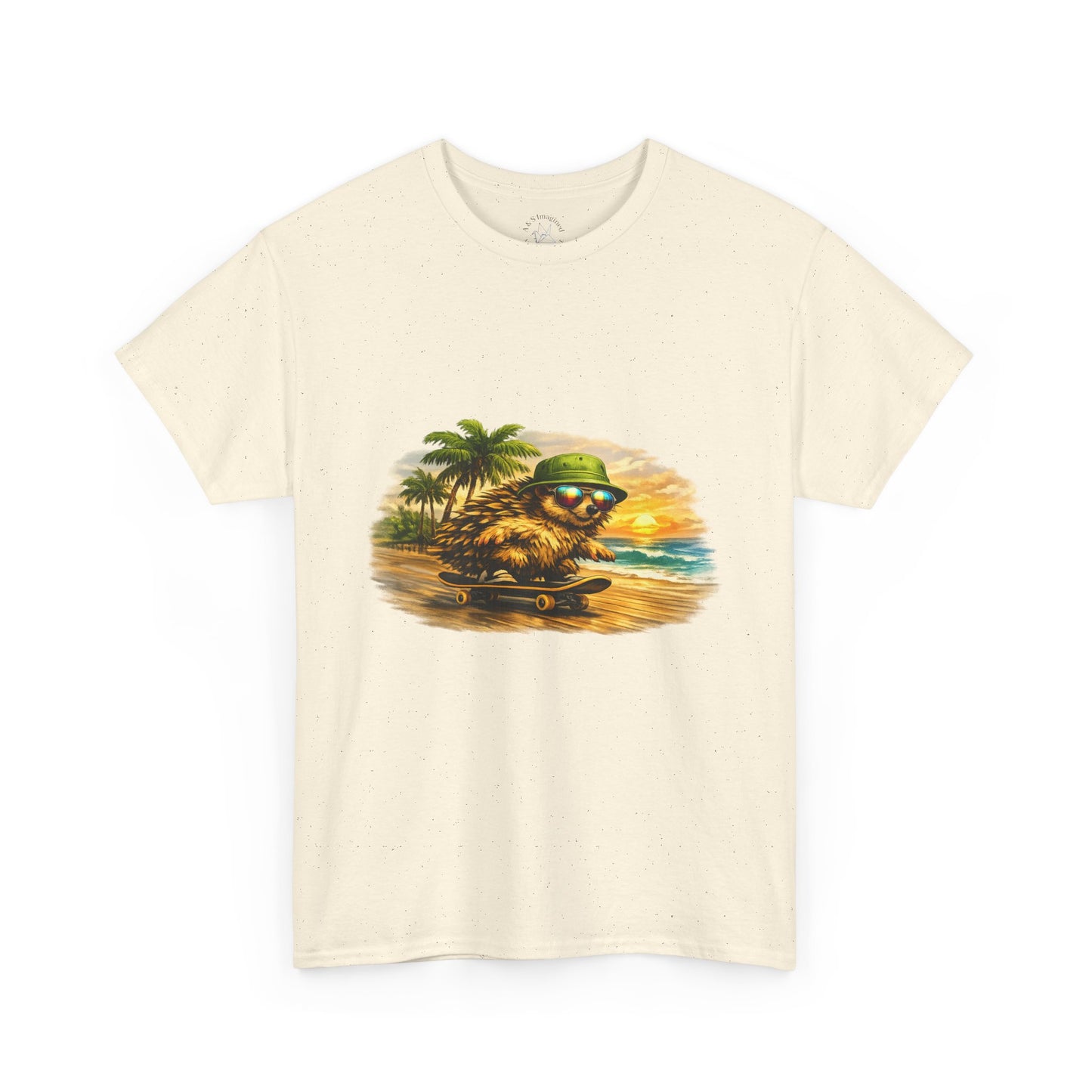 Sunset Beach Hedgehog Skateboarding Shirt | Tropical Style Tee | Vintage Beach Graphic | Skater Animal T-shirt | Cute Summer Skate Tshirt | Island Vibes Outfit | Boardin' Hedgehog Collection
