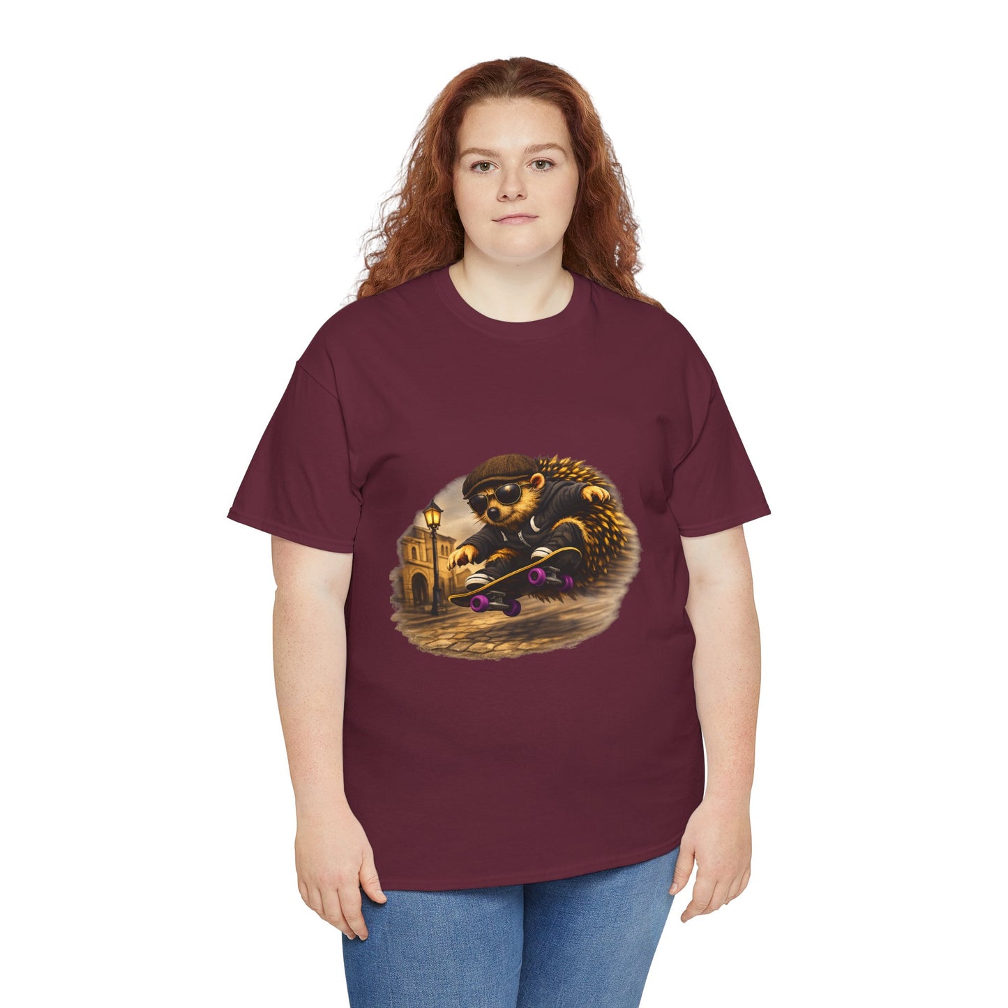 Town Hedgehog Skateboarding Shirt | Street Style Tee | Vintage Town Graphic | Skater Animal T-shirt | Cute Animal Skate Tshirt | Boardin' Hedgehog Collection