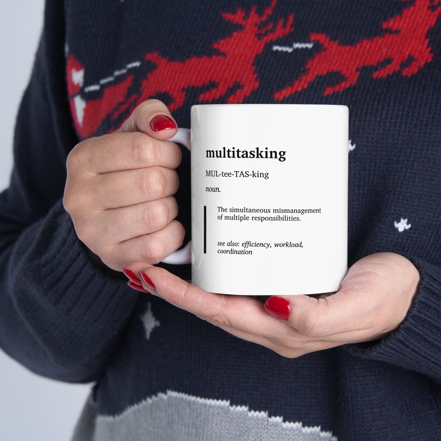 Funny Multitasking Definition Ceramic Mug | Office Humor Coffee Tea Cup | Work Stress Gift | Productivity Joke Mug | Coworker Gift (11oz, 15oz)