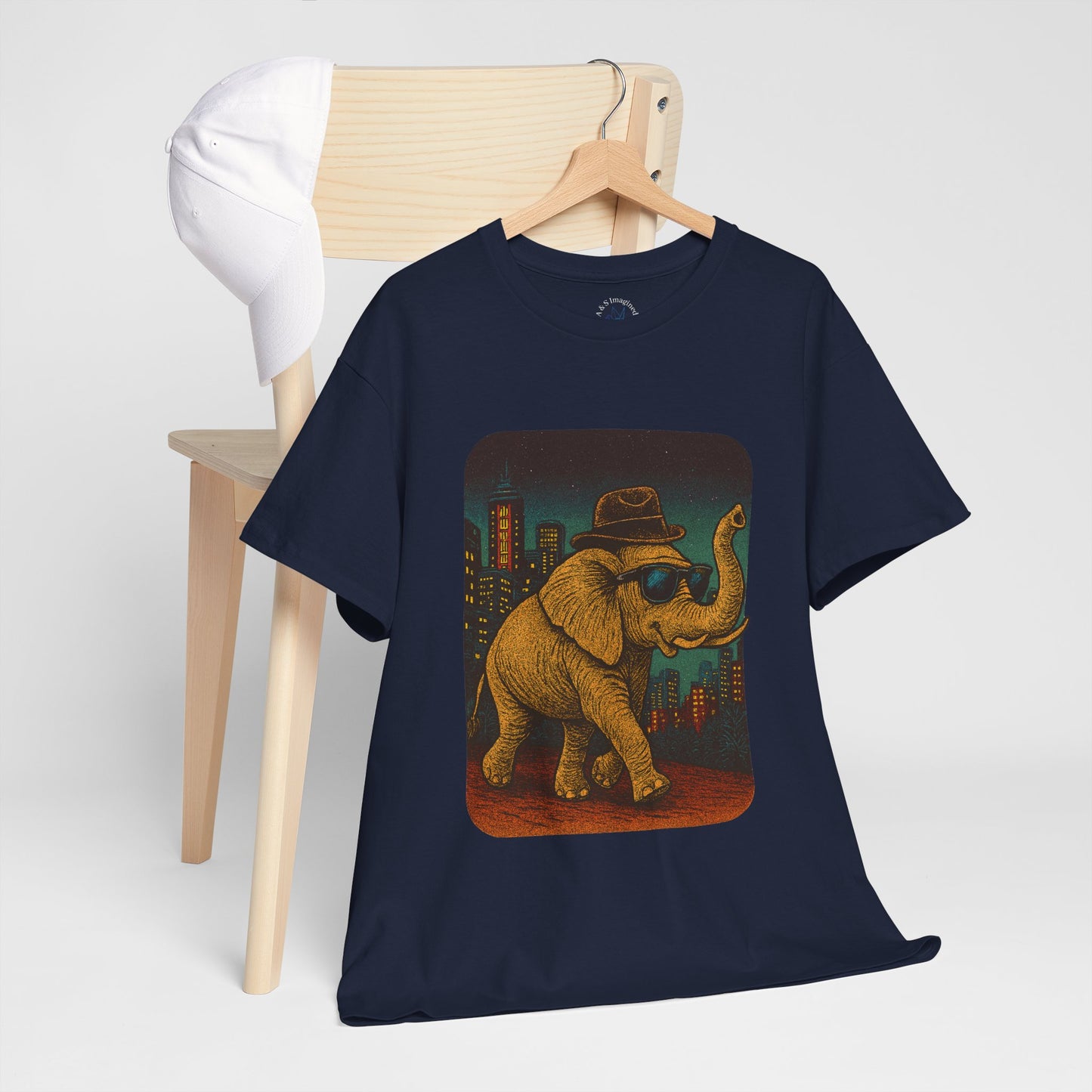 Elephant Downtown Night Tee | Vintage City Animal Shirt | Retro Urban Elephant Graphic T-Shirt | Nightlife Vibes TShirt | Unisex Street Style Shirt