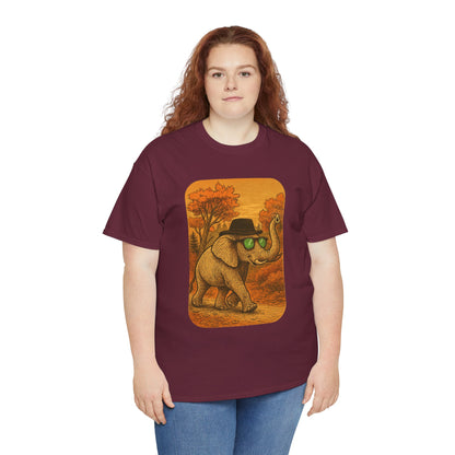 Elephant Autumn Stroll Tee | Vintage Fall Animal Shirt | Retro Nature Elephant Graphic T-Shirt | Cozy Fall Aesthetic TShirt | Unisex Casual Shirt