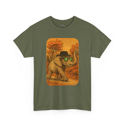 Elephant Autumn Stroll Tee | Vintage Fall Animal Shirt | Retro Nature Elephant Graphic T-Shirt | Cozy Fall Aesthetic TShirt | Unisex Casual Shirt