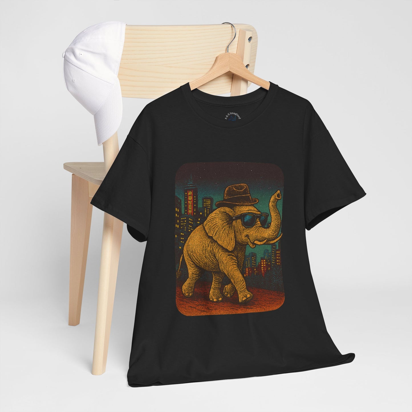 Elephant Downtown Night Tee | Vintage City Animal Shirt | Retro Urban Elephant Graphic T-Shirt | Nightlife Vibes TShirt | Unisex Street Style Shirt