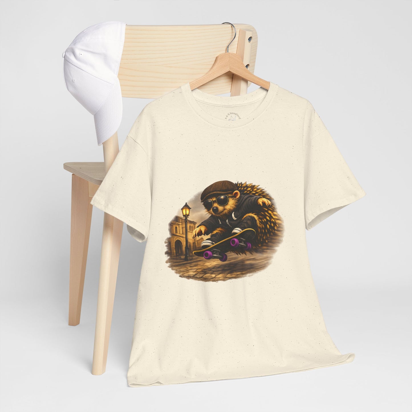 Town Hedgehog Skateboarding Shirt | Street Style Tee | Vintage Town Graphic | Skater Animal T-shirt | Cute Animal Skate Tshirt | Boardin' Hedgehog Collection