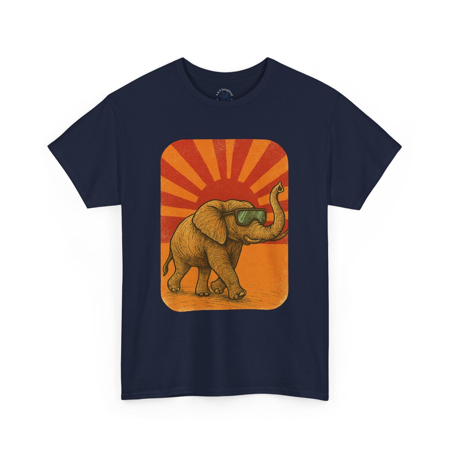 Elephant Sunset Rays Tee | Vintage Retro Animal Shirt | Summer Vibes Graphic T-Shirt | Warm Sunburst Elephant TShirt | Unisex Nature Shirt