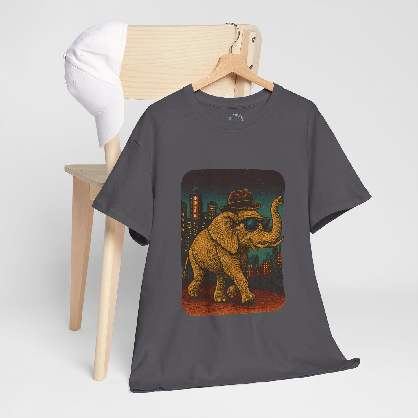 Elephant Downtown Night Tee | Vintage City Animal Shirt | Retro Urban Elephant Graphic T-Shirt | Nightlife Vibes TShirt | Unisex Street Style Shirt