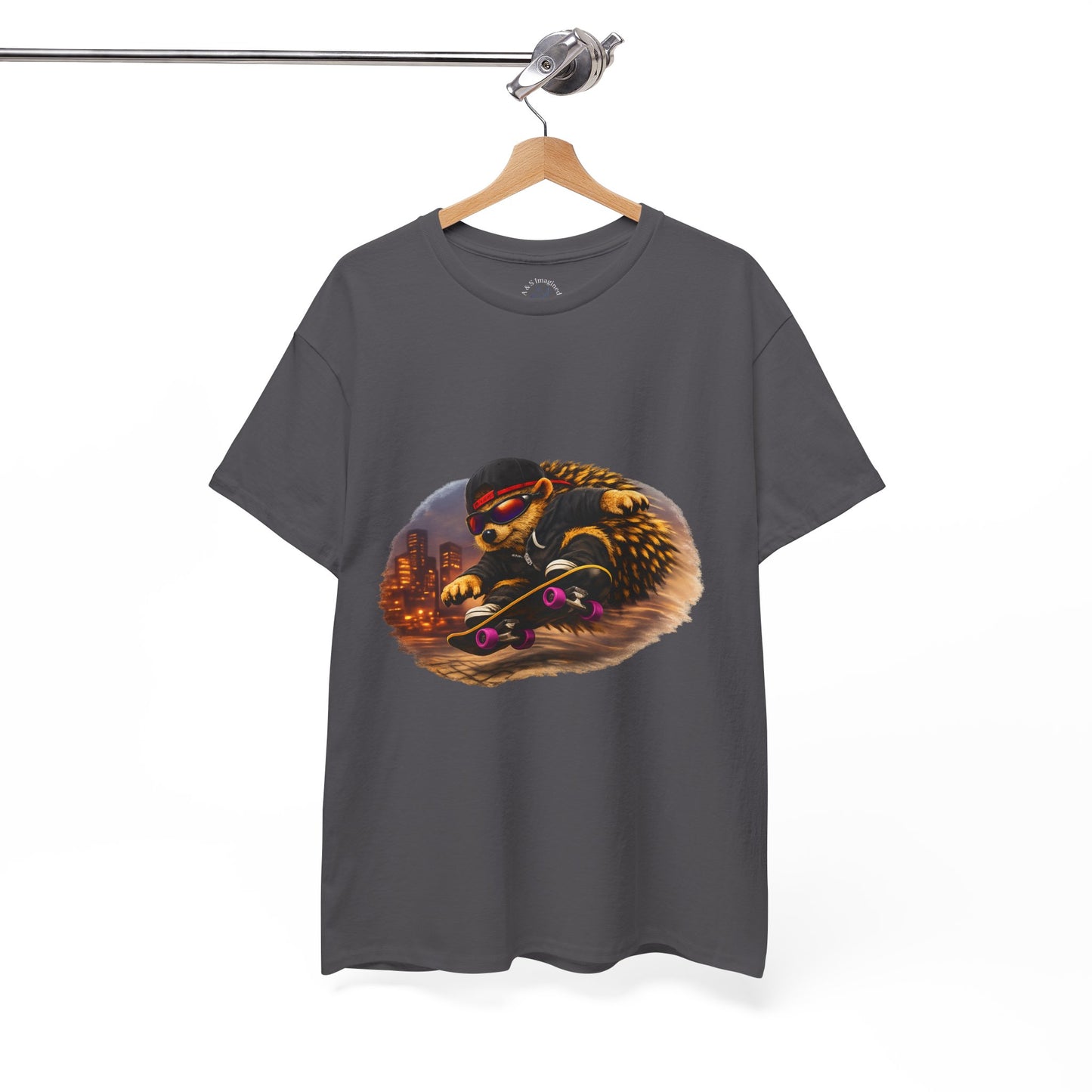 City Hedgehog Skateboarding Shirt | Street Style Tee | Vintage City Graphic | Skater Animal T-shirt | Cute Animal Skate Tshirt | Boardin' Hedgehog Collection