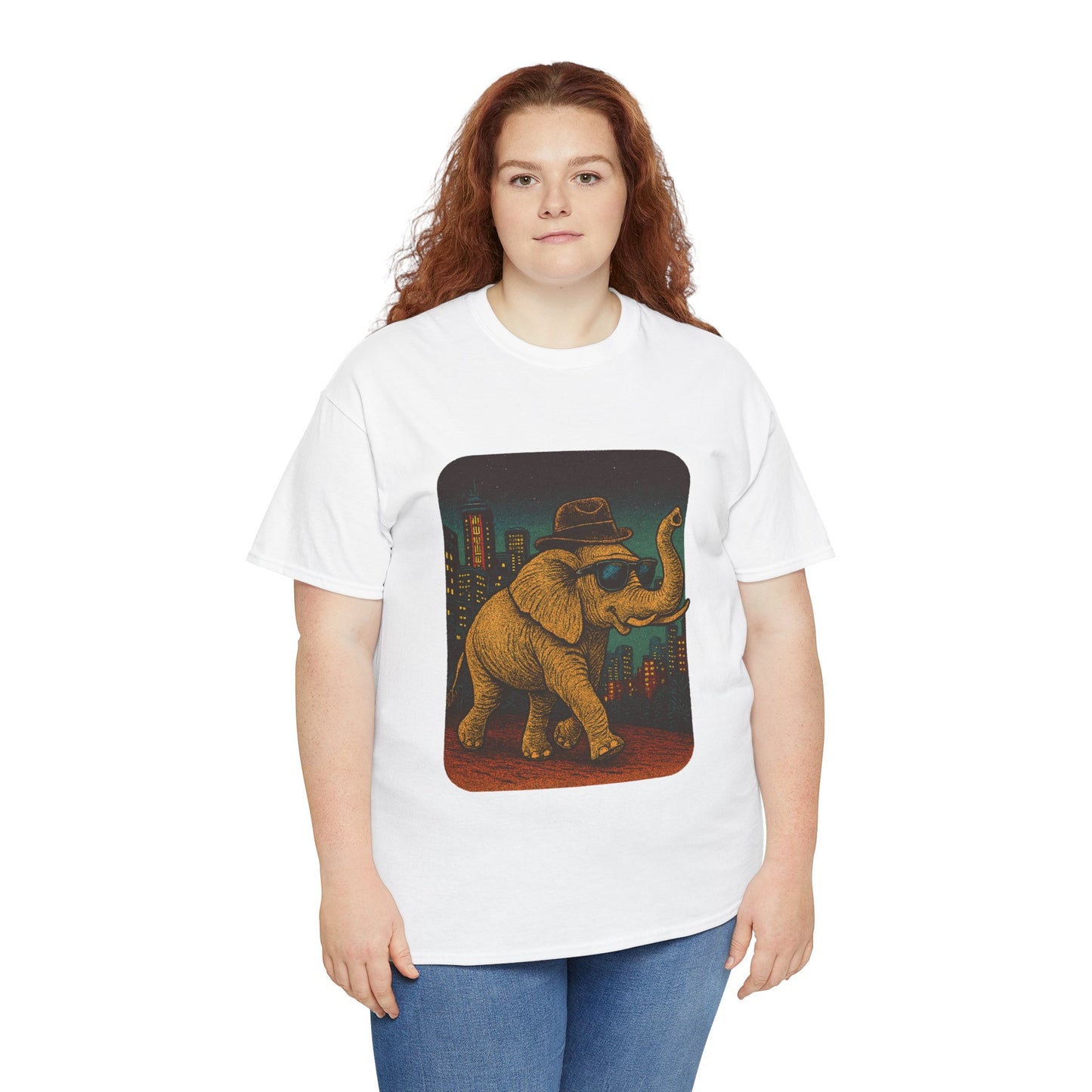 Elephant Downtown Night Tee | Vintage City Animal Shirt | Retro Urban Elephant Graphic T-Shirt | Nightlife Vibes TShirt | Unisex Street Style Shirt