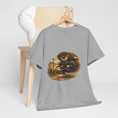 Town Hedgehog Skateboarding Shirt | Street Style Tee | Vintage Town Graphic | Skater Animal T-shirt | Cute Animal Skate Tshirt | Boardin' Hedgehog Collection